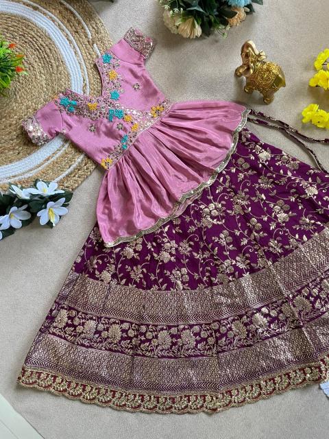 Peplum Chinnon Silk Pink Baby clothes wholesale Pune