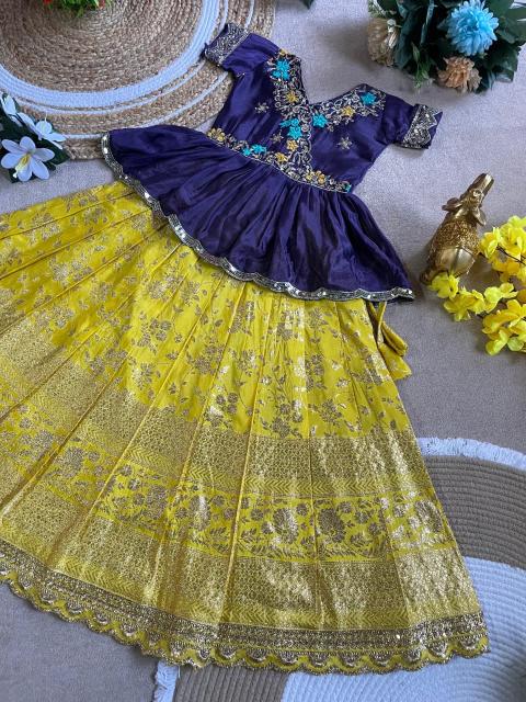 Peplum Chinnon Silk Yellow Wholesale kids clothing suppliers in Pune