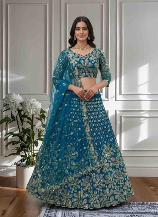 PLUS5133 Butterfly Net Blue Affordable Lehenga Choli Supplier in Kolkata