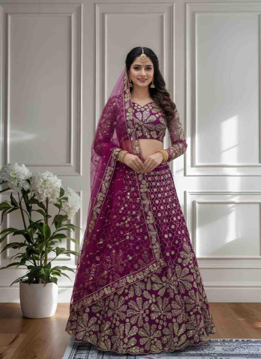 PLUS5133 Butterfly Net Pink Wholesale Lehenga Choli in Kolkata