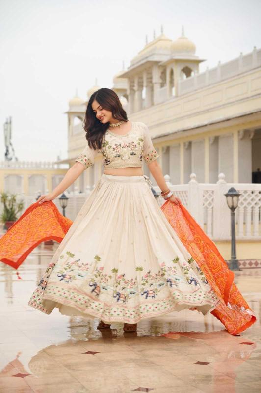  Ram 143 Tissue silk Orange Bulk lehenga choli purchase in Pune