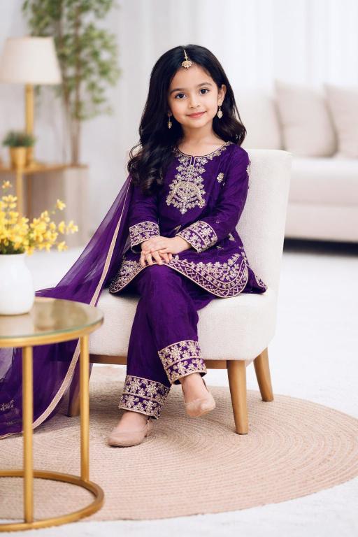 Ramzan Eid Special Kids Festive Silk Purple Children clothing supplier