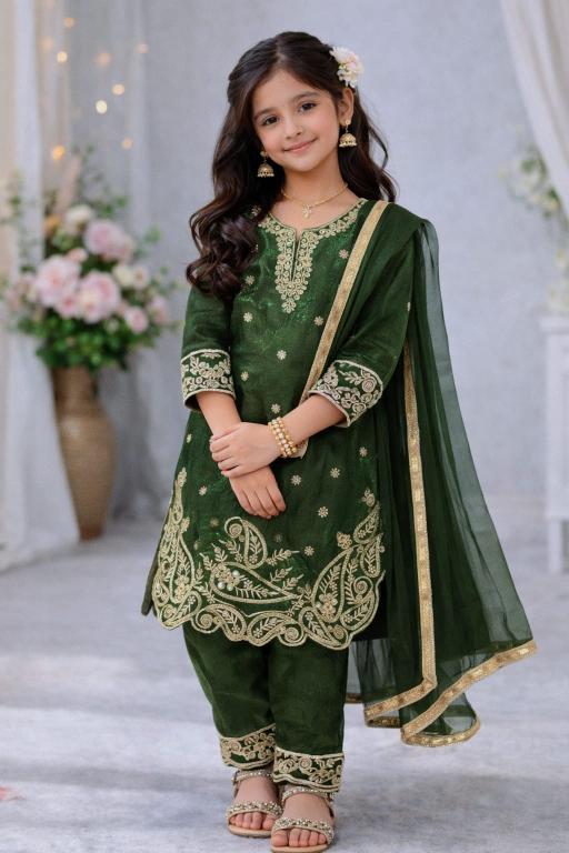 Ramzan Eid Special Silk Green Wholesale kids clothing supplier