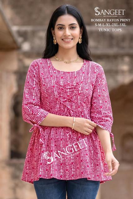 Sangeet bombay rayon print short top kurtis wholesale