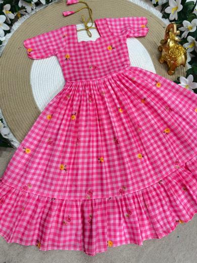Summer kids Collection Mul Chanderi Baby Pink Kids clothing suppliers in Hyderabad