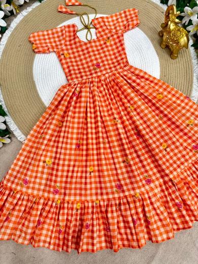 Summer kids Collection Mul Chanderi Orange Kids ethnic wear wholesale in Hyderabad