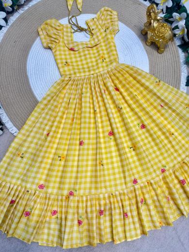 Summer kids Collection Mul Chanderi yellow Girls clothing wholesale suppliers Hyderabad