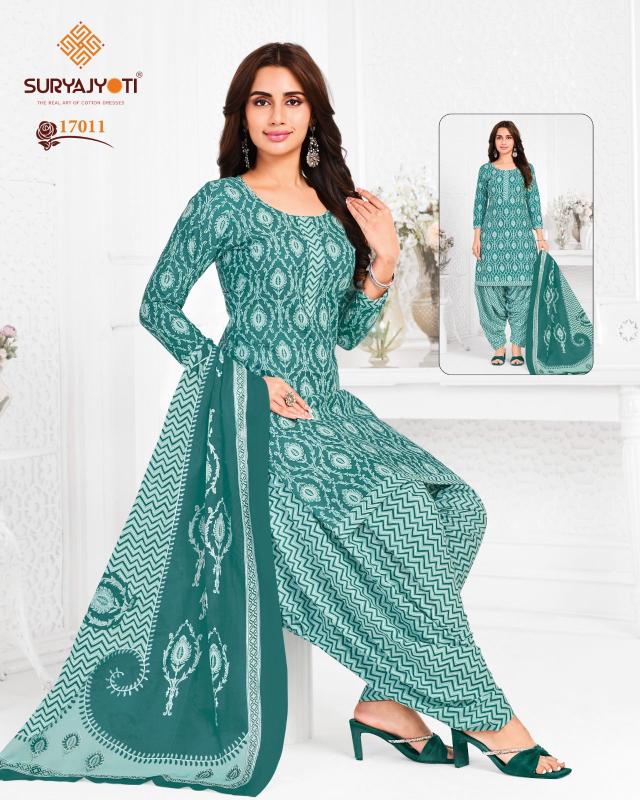 Suryajyoti trendy patiyala vol-17 drops cotton dress material wholesale 