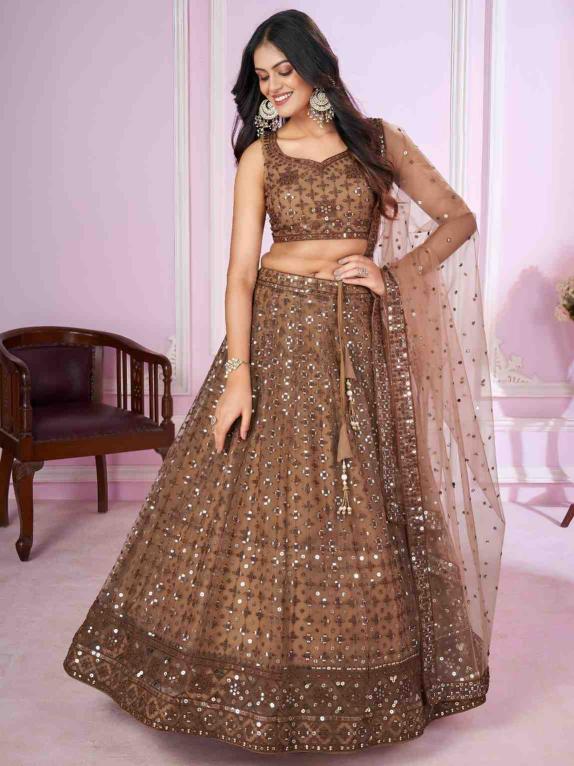 Vamika  Soft Net Brown Designer lehenga choli in Hyderabad