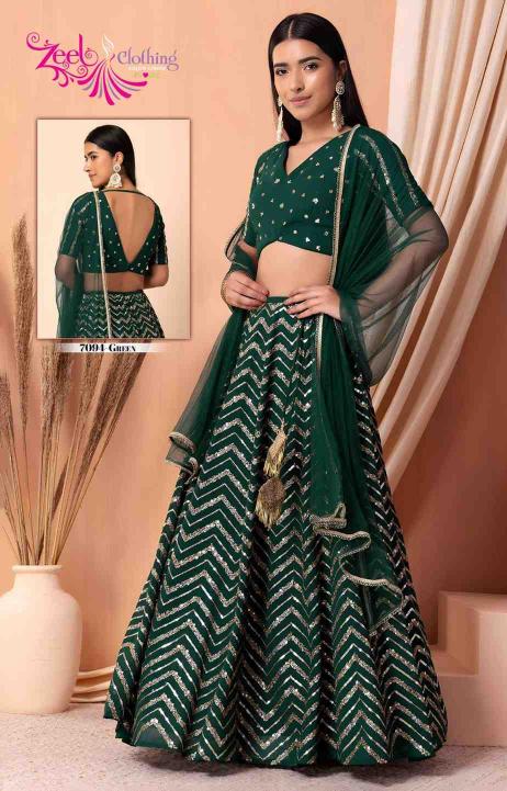 Zeel Clothing vol 33 Georgette Green Designer lehengha choli wholesale in Hyderabad