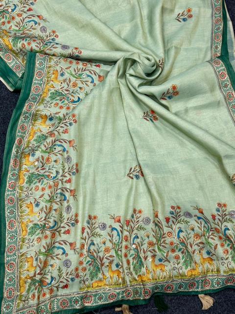 Akshara tissue linen embroidery saree wholesale 