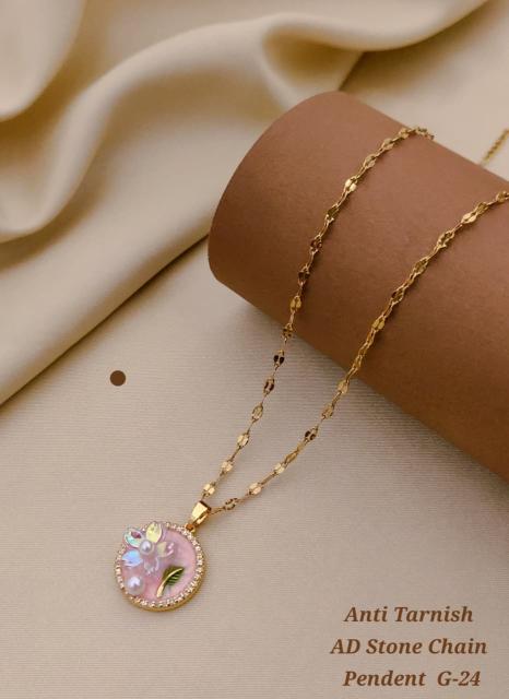 Anti tranish ad Stone chain pendent G 24 Wholesale artificial necklace sets in Surat