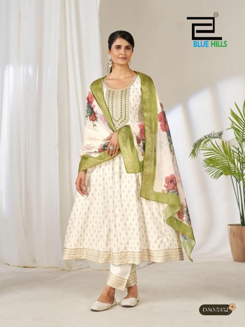 Blue hills gemini anarkali 3pcs kurti manufacturer in surat