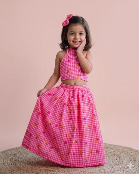 Candy crush Chanderi  Pink Kids clothing distributor in India