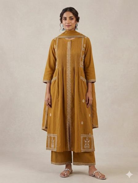 Jaipuri 3pcs mustard yellow wholesale indian kurtis clothing 