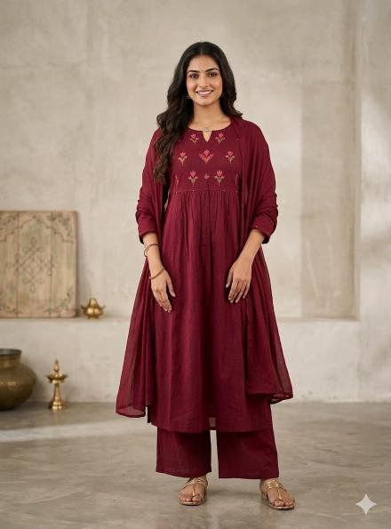 Jaipuri anarkali 3pcs maroon wholesale kurti suppliers in bangalore