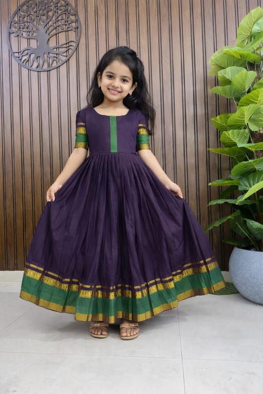 Kids COTTON gown cottan silk purple Indian children wear suppliers