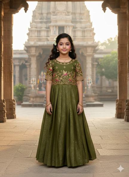 Kids gown georgette silk Green Children boutique supplier