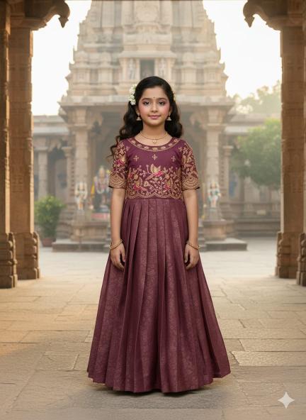 Kids gown georgette silk Maroon Bulk kids wear supplier