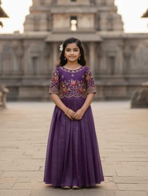 Kids gown georgette silk purple Children fashion distributor