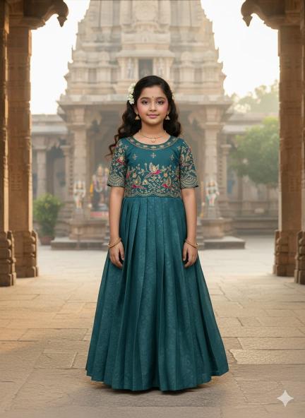 Kids gown georgette silk rama Blue Children party wear wholesaler