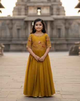 Kids gown georgette silk Yellow Wholesale baby and kids clothes