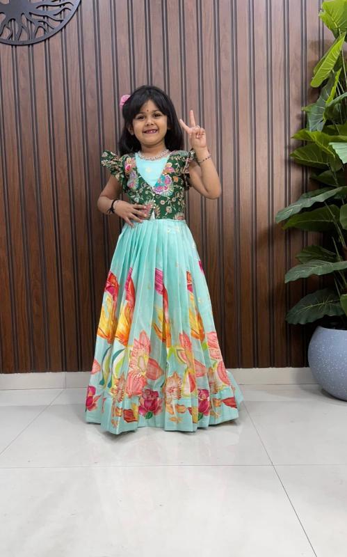 kids gown silk Sky Blue Children clothing wholesale in Surat