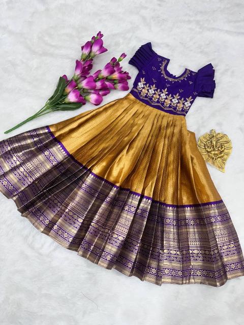 Kids gown silk yellow Children wear wholesalers in Delhi