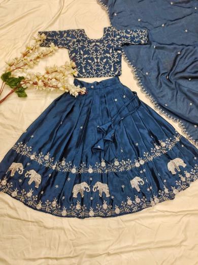 kids lehenga chinon silk Blue Wholesale children clothing dealers in Delhi