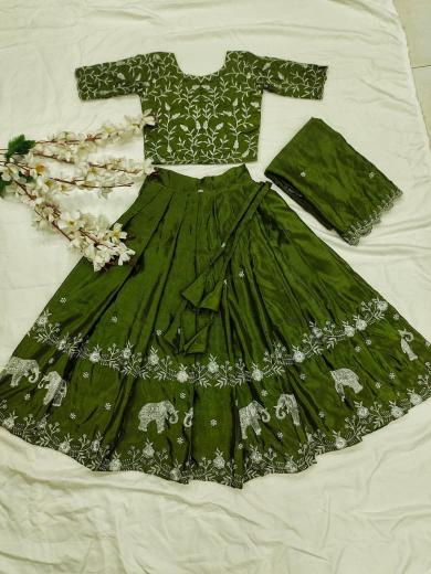 kids lehenga chinon silk Green Kids fashion wholesale supplier Kolkata