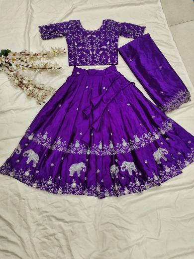 kids lehenga chinon silk purple Cheap kids wear distributor Kolkata