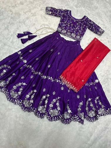 kids lehenga chinon silk Purple Children clothing suppliers in Delhi
