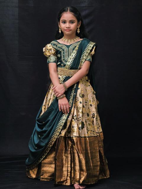 kids lehenga choli lichi silk Green Lehenga for kids wholesale market in Delhi
