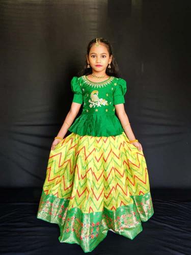 kids lehenga choli silk Green Kids apparel wholesale Delhi