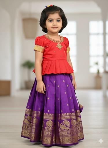 kids lehenga lichi silk Purple Kids wear exporters from India