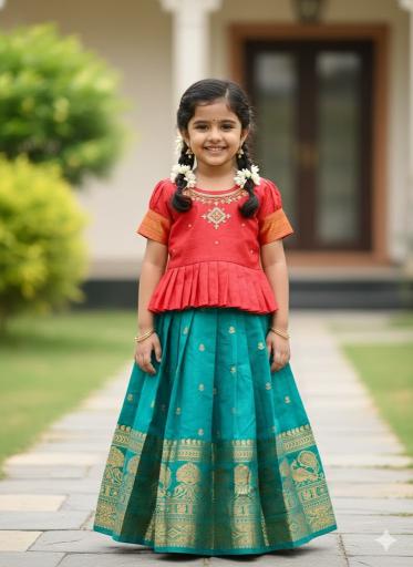 kids lehenga lichi silk Rama Indian wholesale kids clothing