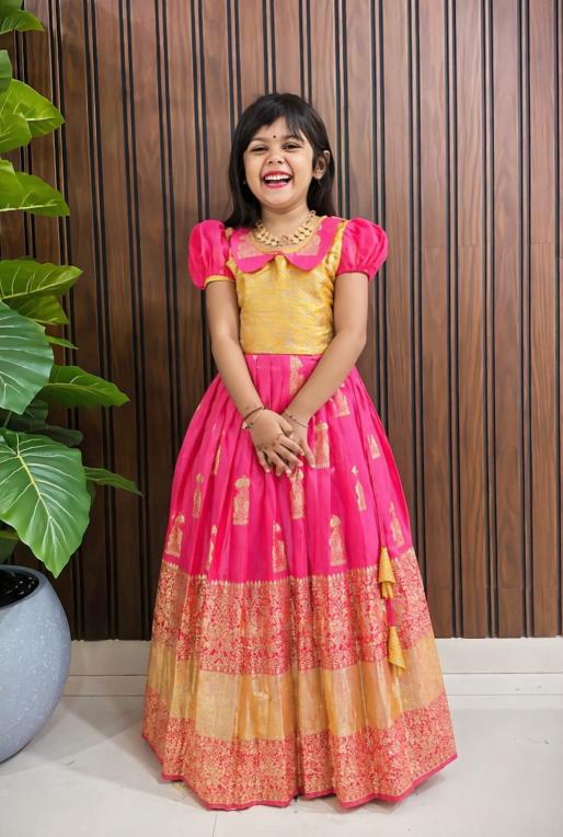 kids lehenga lichi silk Yellow Best wholesale kids wear in Delhi