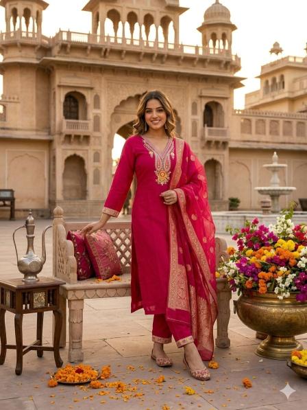 Krunique rani pink 3pcs wholesale kurti shops in chennai 