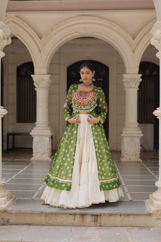 NAVRATRI COLLECTIONS KA 5053 Cotton Green Traditional lehenga choli wholesale market in Mumbai