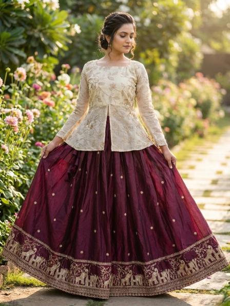 PREMIUM READYMADE LW 7168 Fendy Silk wine Designer lehenga choli wholesale