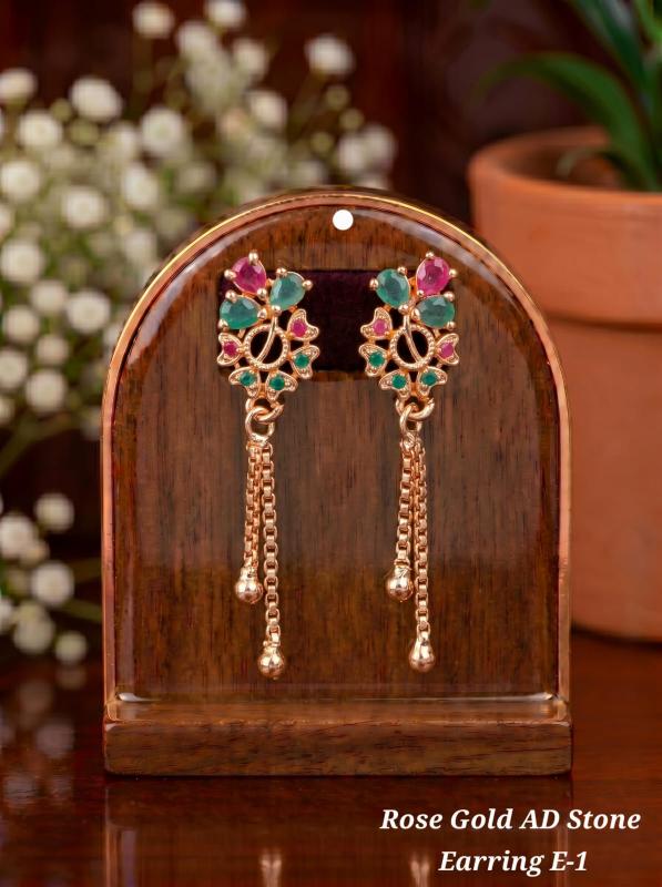 Rose gold ad Stone Earring E 1 Imitation jewelry wholesalers in Gujarat