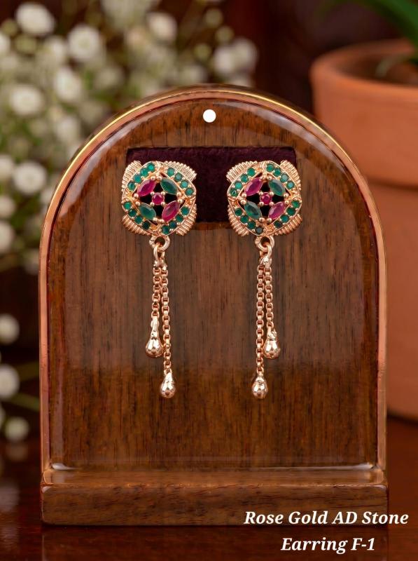 Rose gold ad Stone Earring F 1 Designer artificial jewelry in Gujarat