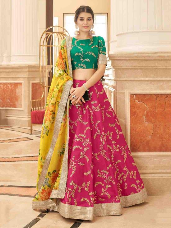 Zeel Cultural vol 2 Art Silk Green Rani Pink Surat lehenga choli market