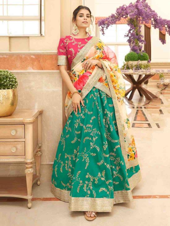 Zeel Cultural vol 2 Art Silk Rani Pink Green Lehenga choli retailers in Surat