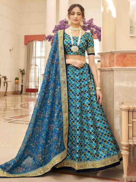 Zeel Cultural vol 2 Art Silk Teal Blue Lehenga choli wholesalers in Surat