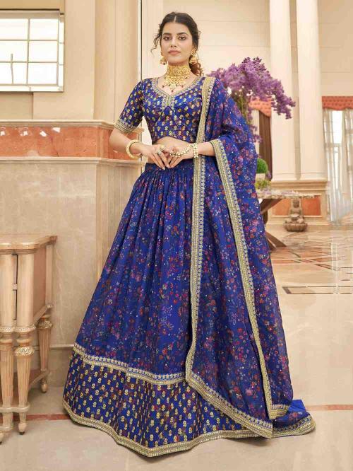 Zeel Cultural vol 2 Organza Blue Bulk lehenga choli purchase