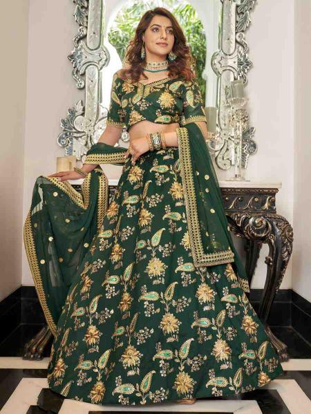Zeel Cultural vol 2 Organza Bottle Green Affordable lehenga choli sets