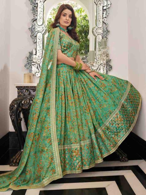 Zeel Cultural vol 2 Sea green Organza Wholesale lehenga market in India