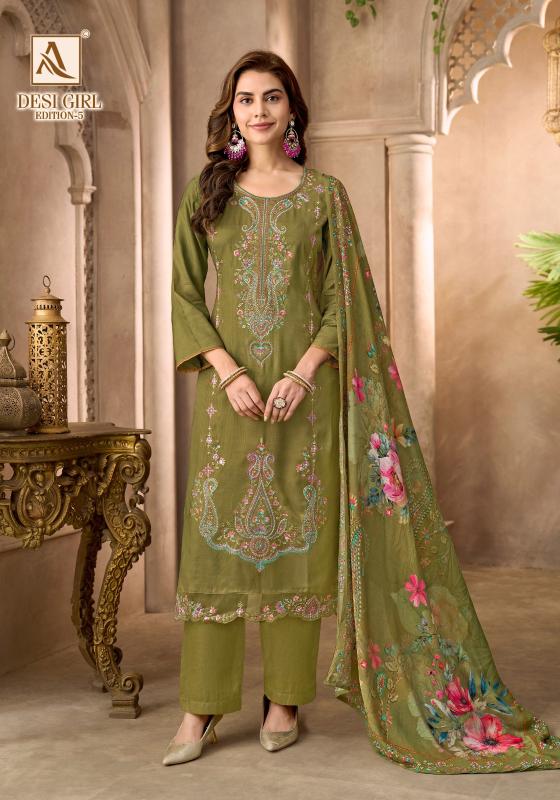 Alok suits desi girl vol-5 textiles wholesale kurtis & dress material bengaluru karnataka 