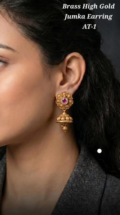 Brass high gold jumka earring AT 1 Bulk artificial jewelry suppliers in Mumbai